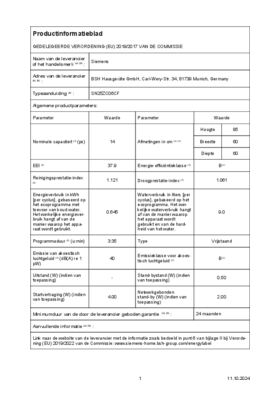 Instructie SIEMENS vaatwasser geborsteld black steel anti fingerprint SN25ZC06CF