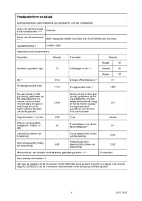 Instructie SIEMENS vaatwasser verhoogd inbouw SX65EX15BE