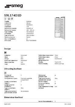 Instructie SMEG koelkast inbouw S9L1741D