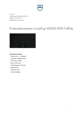 Instructie V ZUG kookplaat inductie inbouw COOKTOP V6000 I906 FULLFLEX