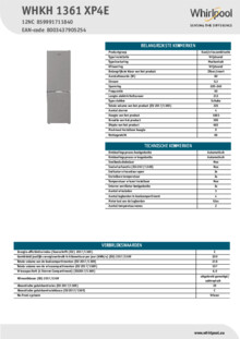 Instructie WHIRLPOOL koelkast WHKH 1361 XP4E