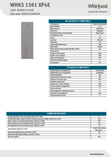 Instructie WHIRLPOOL koelkast WHKS 1361 XP4E