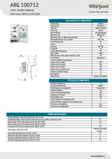 Instructie WHIRLPOOL koelkast inbouw ARG 100712