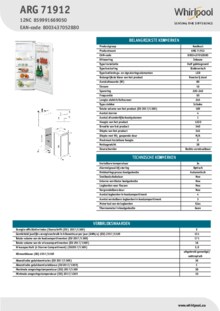 Instructie WHIRLPOOL koelkast inbouw ARG 71912