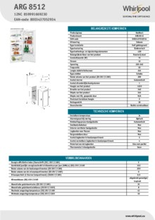 Instructie WHIRLPOOL koelkast inbouw ARG 8512