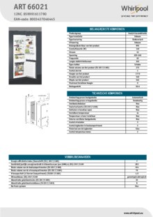 Instructie WHIRLPOOL koelkast inbouw ART 66021