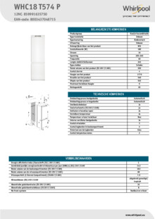 Instructie WHIRLPOOL koelkast inbouw WHC18 T574 P