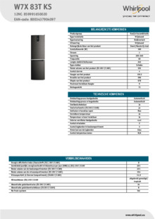 Instructie WHIRLPOOL koelkast blacksteel W7X 83T KS