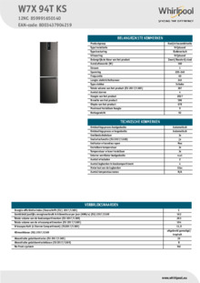 Instructie WHIRLPOOL koelkast blacksteel W7X 94T KS