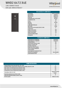Instructie WHIRLPOOL koelkast rvs WHD2 6472 X4E