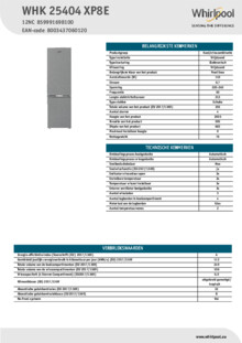 Instructie WHIRLPOOL koelkast rvs WHK 25404 XP8E