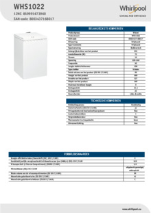 Instructie WHIRLPOOL vrieskist inbouw tafelmodel WHS1022