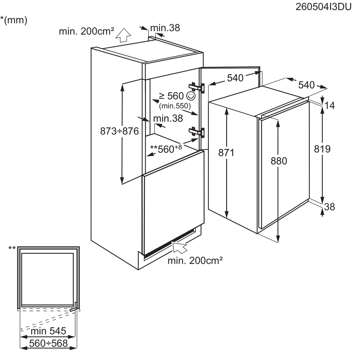 Maattekening met de afmetingen van dit model