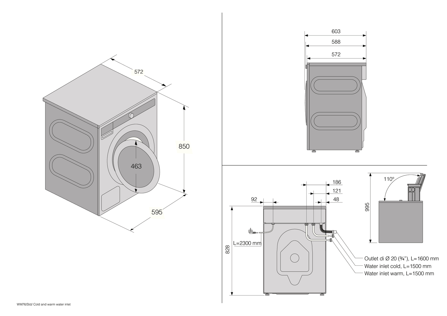 Maattekening ASKO wasmachine W7096XW