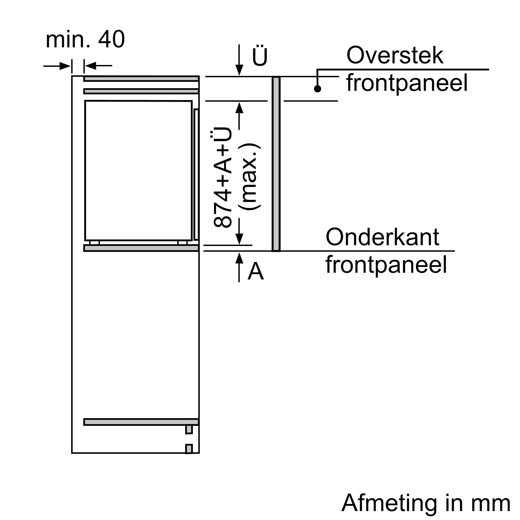 Maattekening BOSCH koelkast inbouw KIR21EFE0
