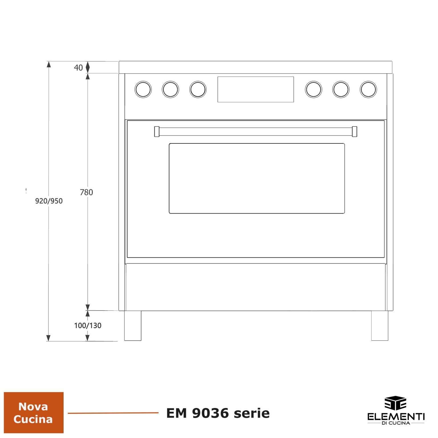Maattekening ELEMENTI DI CUCINA fornuis inductie EM9036-WT-IX-B