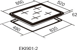 Maattekening EXQUISIT kookplaat inductie inbouw EKI901-2.1