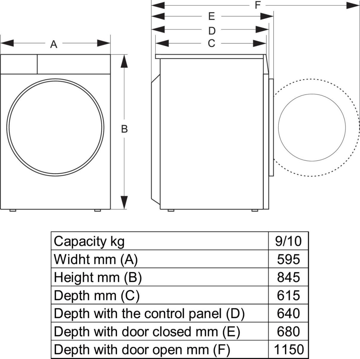 Maattekening HISENSE droger warmtepomp DH5I104BWAB