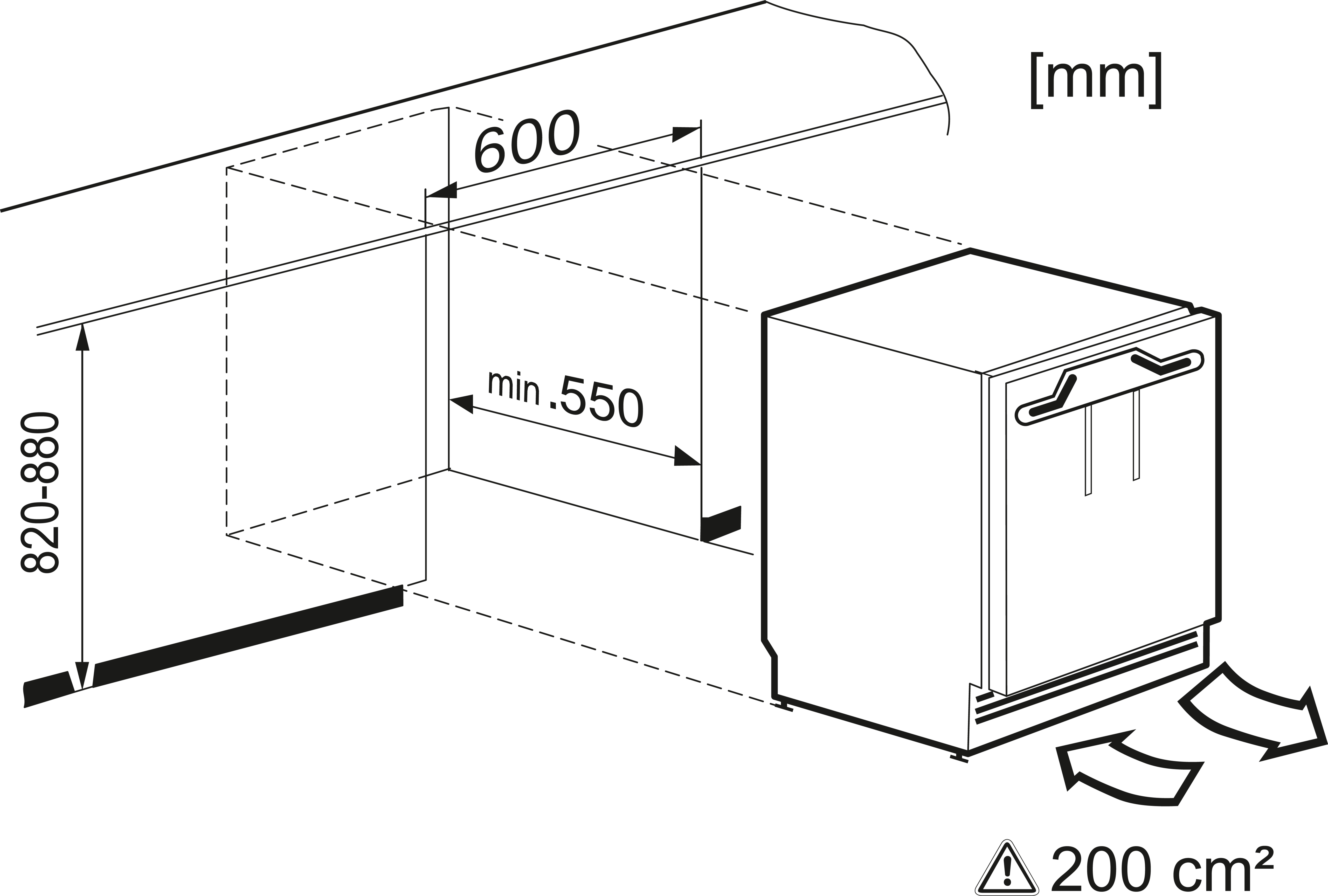 Maattekening MIELE koelkast onderbouw K31222UI-1