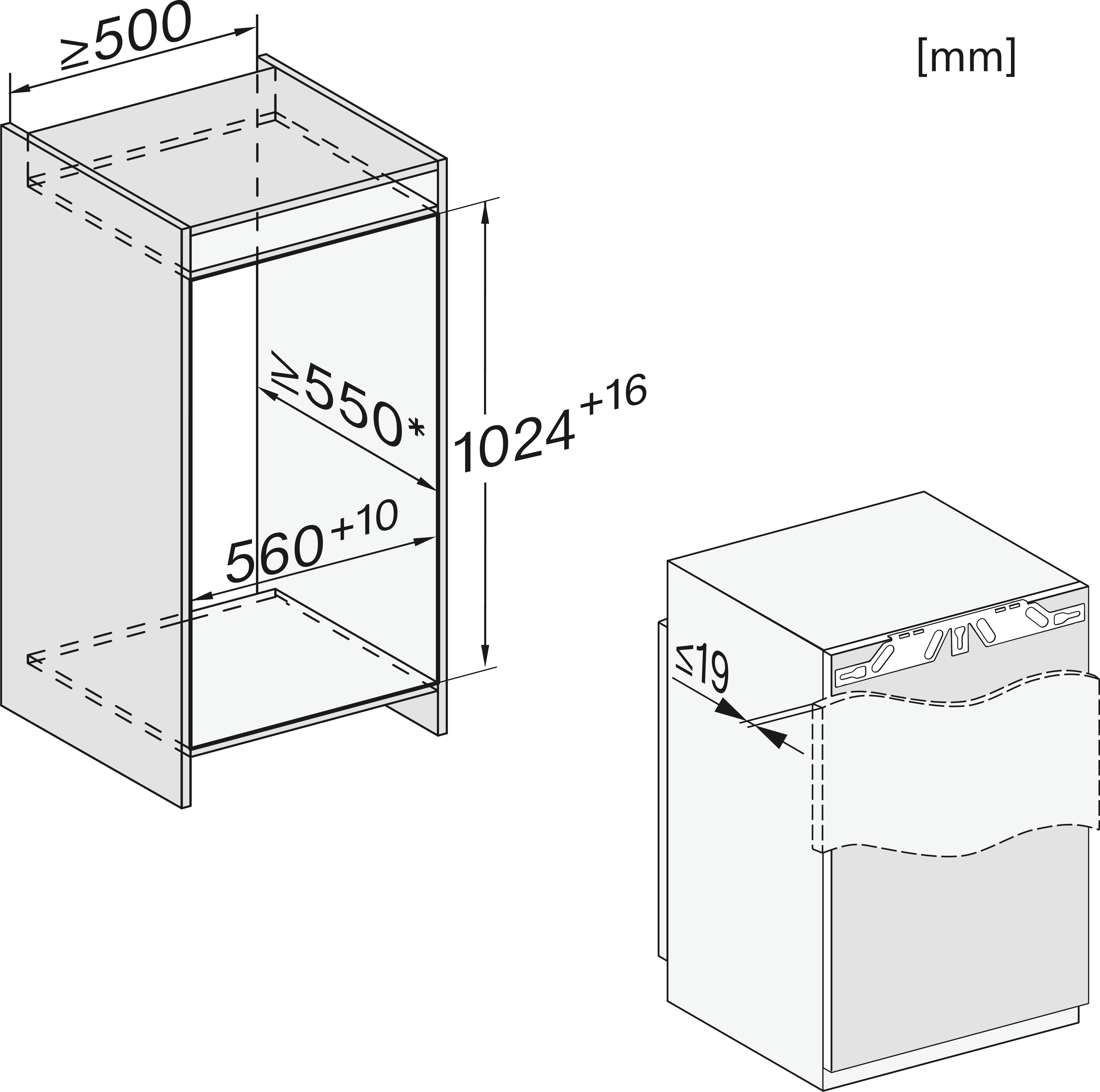 Maattekening MIELE koelkast inbouw K7234E