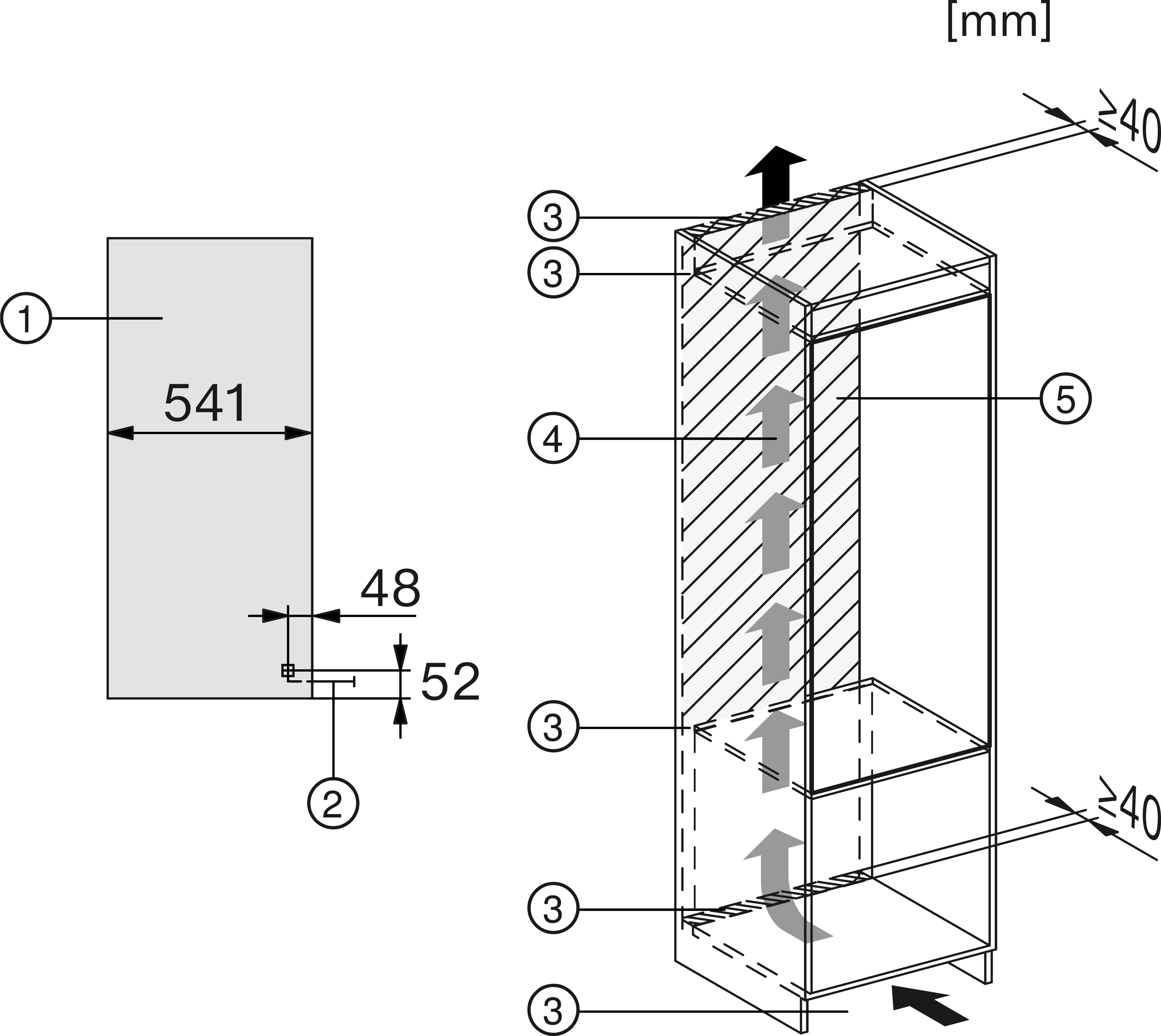 Maattekening MIELE koelkast inbouw K7315E