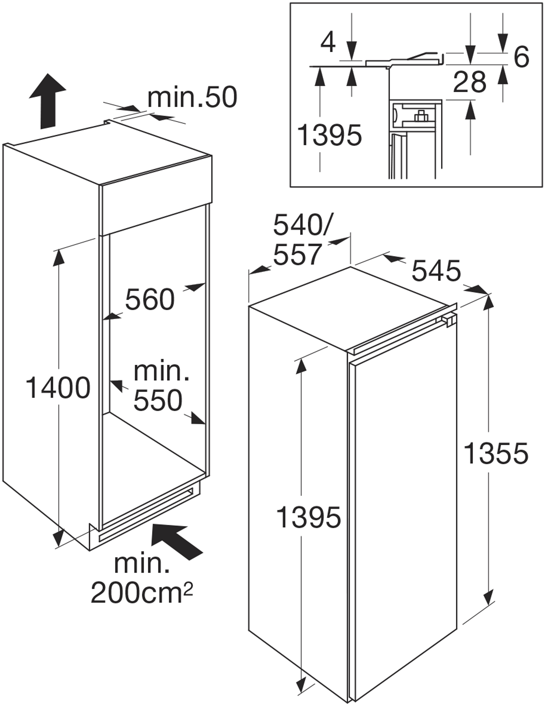 Maattekening met de afmetingen van dit model