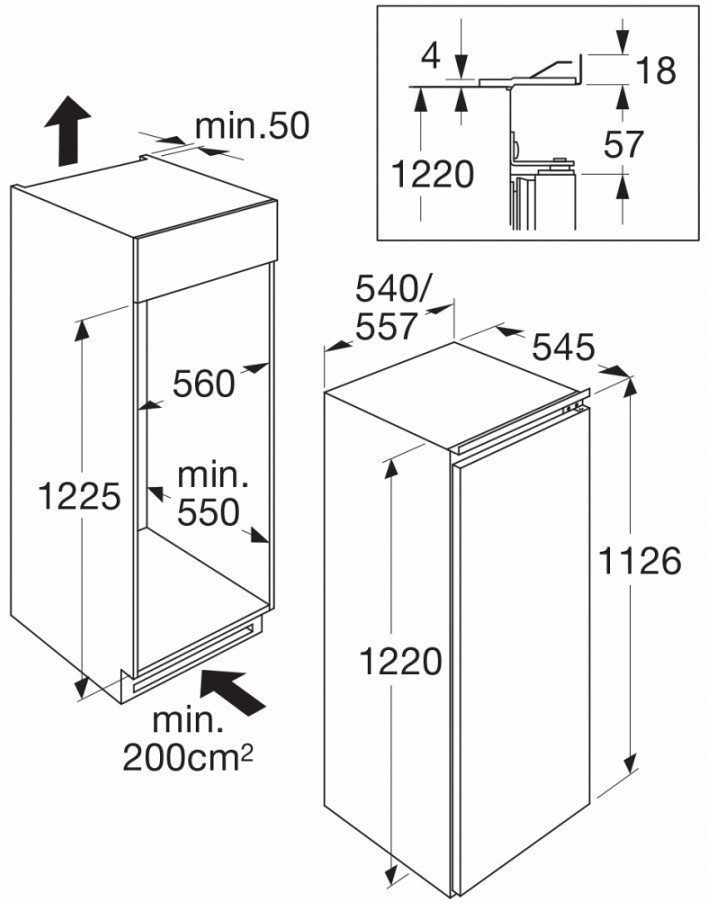 Maattekening met de afmetingen van dit model