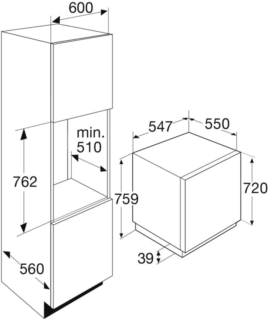 Maattekening met de afmetingen van dit model