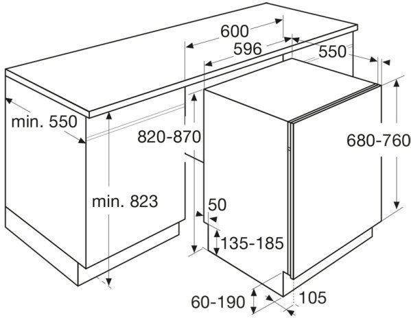 Maattekening met de afmetingen van dit model