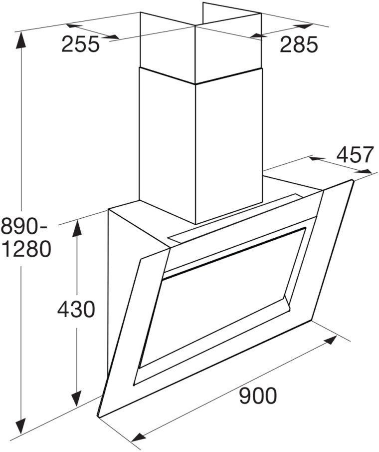 Maattekening met de afmetingen van dit model