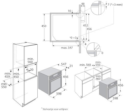 Maattekening met de afmetingen van dit model