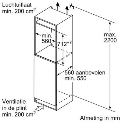 Maattekening met de afmetingen van dit model