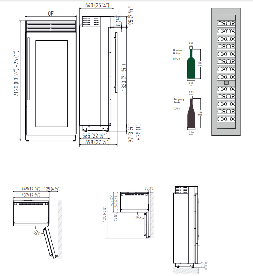 Maattekening FHIABA side-by-side wijnkoelkast X-PRO XS4490FW