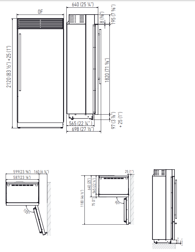 Maattekening FHIABA side-by-side koelkast rvs X-PRO XS5990FR