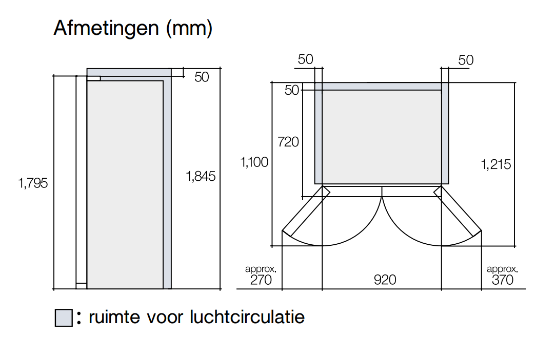 Maattekening HITACHI side-by-side koelkast zwart glas R-SX700GPRU0
