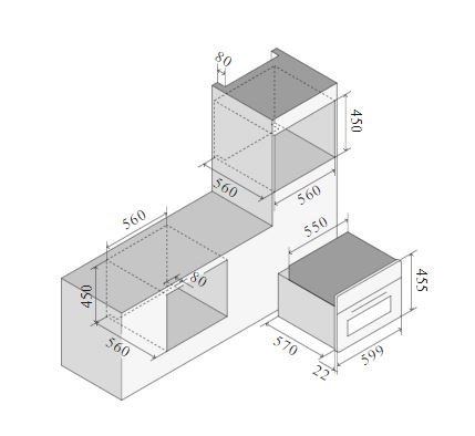 Maattekening ILVE combi-stoomoven met magnetron inbouw 645SLHSW/I