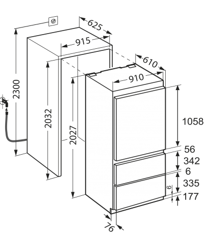 Maattekening LIEBHERR koelkast inbouw ECBN6156-23