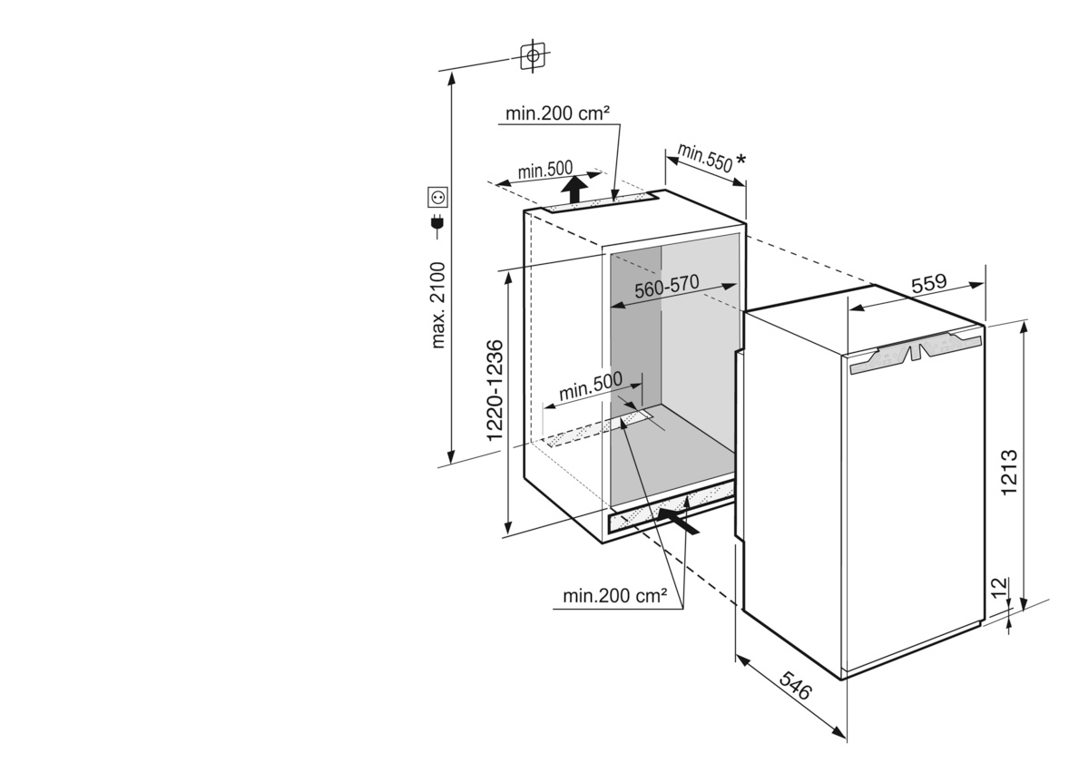 Maattekening LIEBHERR koelkast inbouw IRBAd4170-20