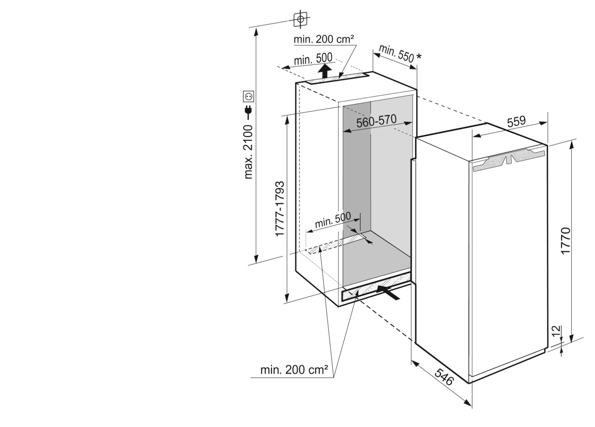 Maattekening LIEBHERR koelkast inbouw IRBAD5171-20/617