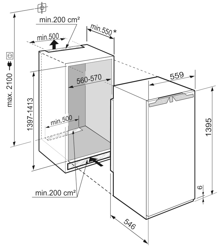 Maattekening LIEBHERR koelkast inbouw IRBd4551-20