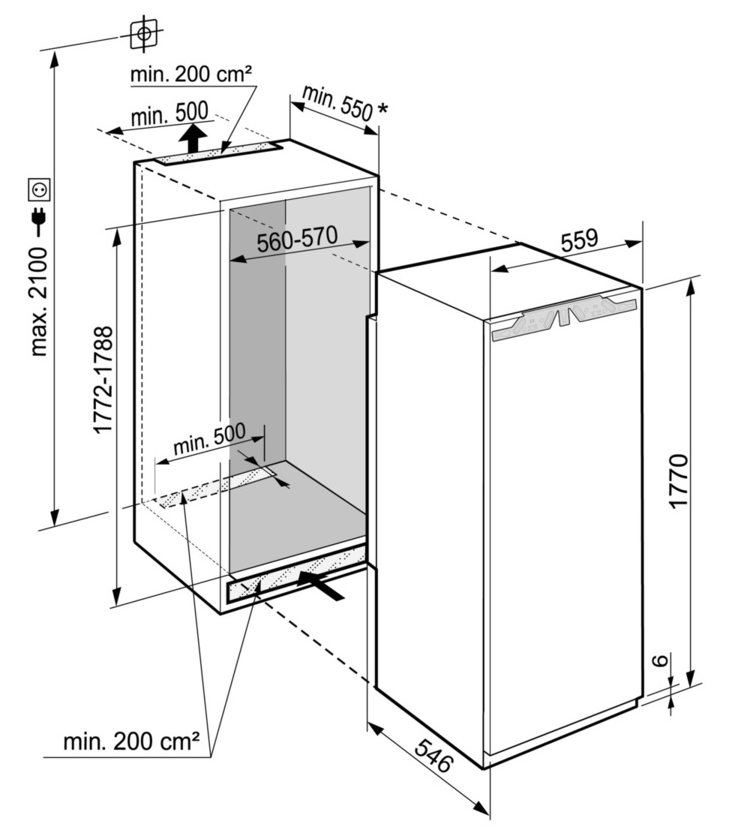Maattekening LIEBHERR koelkast inbouw IRDe5121-20