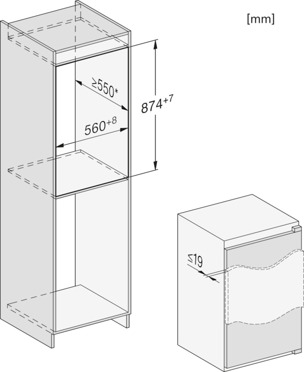 Maattekening MIELE koelkast inbouw K 7104 F