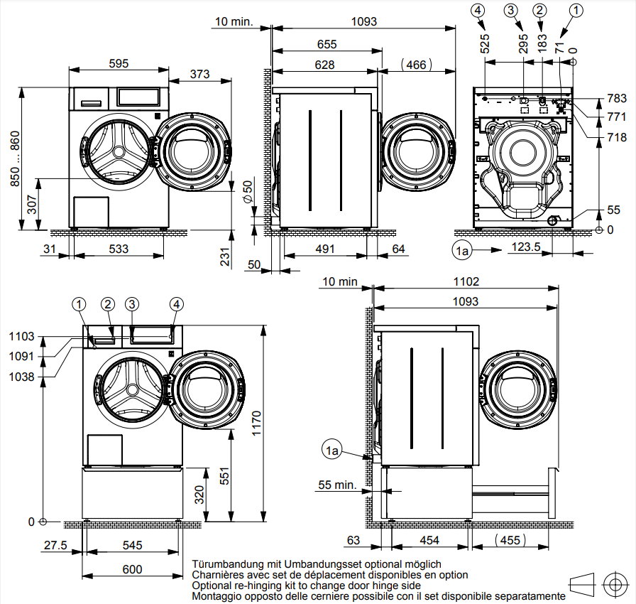 Maattekening SCHULTHESS wasmachine Spirit 520