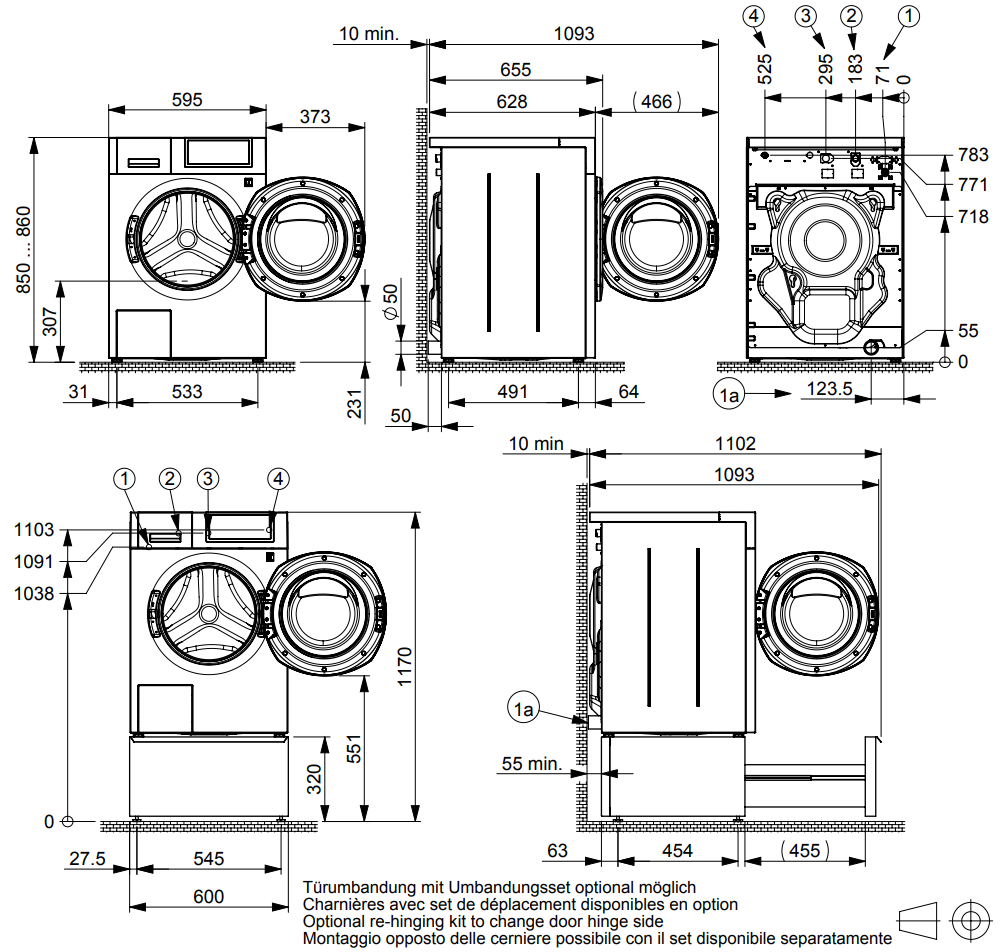 Maattekening SCHULTHESS wasmachine Spirit 540 Antraciet