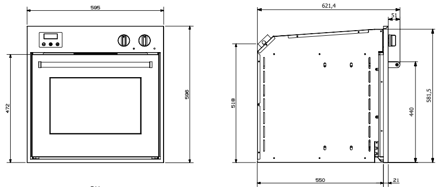Maattekening STEEL oven inbouw rvs Enfasi EQFE6