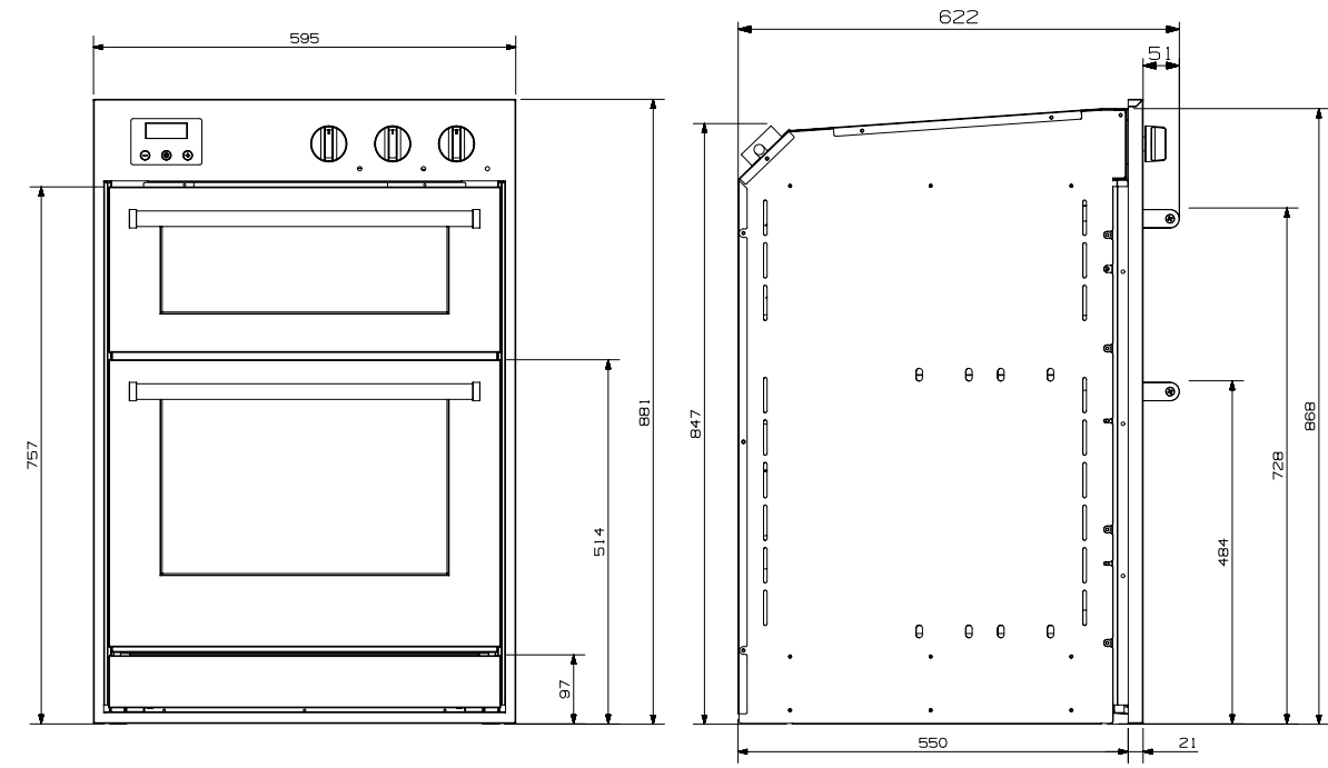 Maattekening STEEL oven dubbel inbouw Enfasi EQFFE6