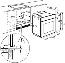 Maattekening AEG oven met stoom-functie BE3013521M