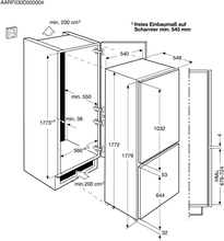 Maattekening AEG koelkast inbouw SCB41811LS