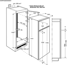 Maattekening AEG koelkast inbouw SDB41411AS