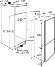 Maattekening ATAG koelkast inbouw KS12178B